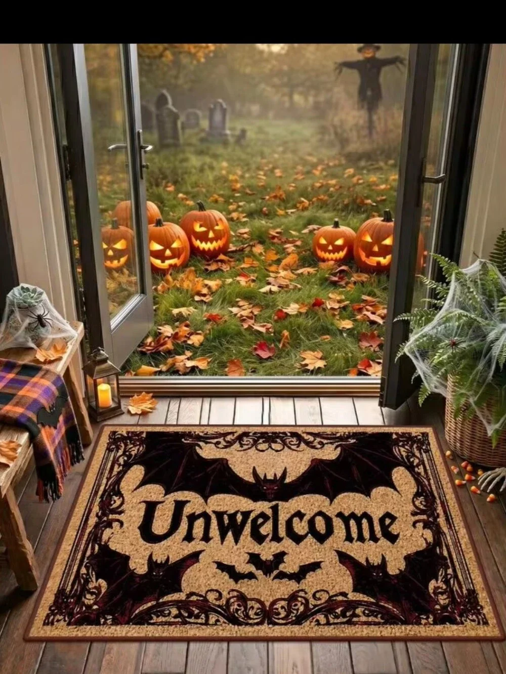 NWT Unwelcome Funny Bat Halloween Fall Welcome Doormat